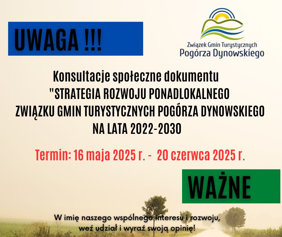Konsultacje społeczne projektu dokumentu pn: „Strategia Rozwoju Ponadlokalnego Związku Gmin Turystycznych Pogórza Dynowskiego…