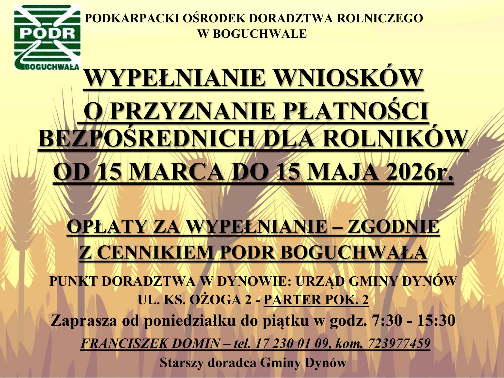Wypełnianie wniosków o przyznanie płatności bezpośrednich dla rolników od 15 marca do 15 maja 2026r.