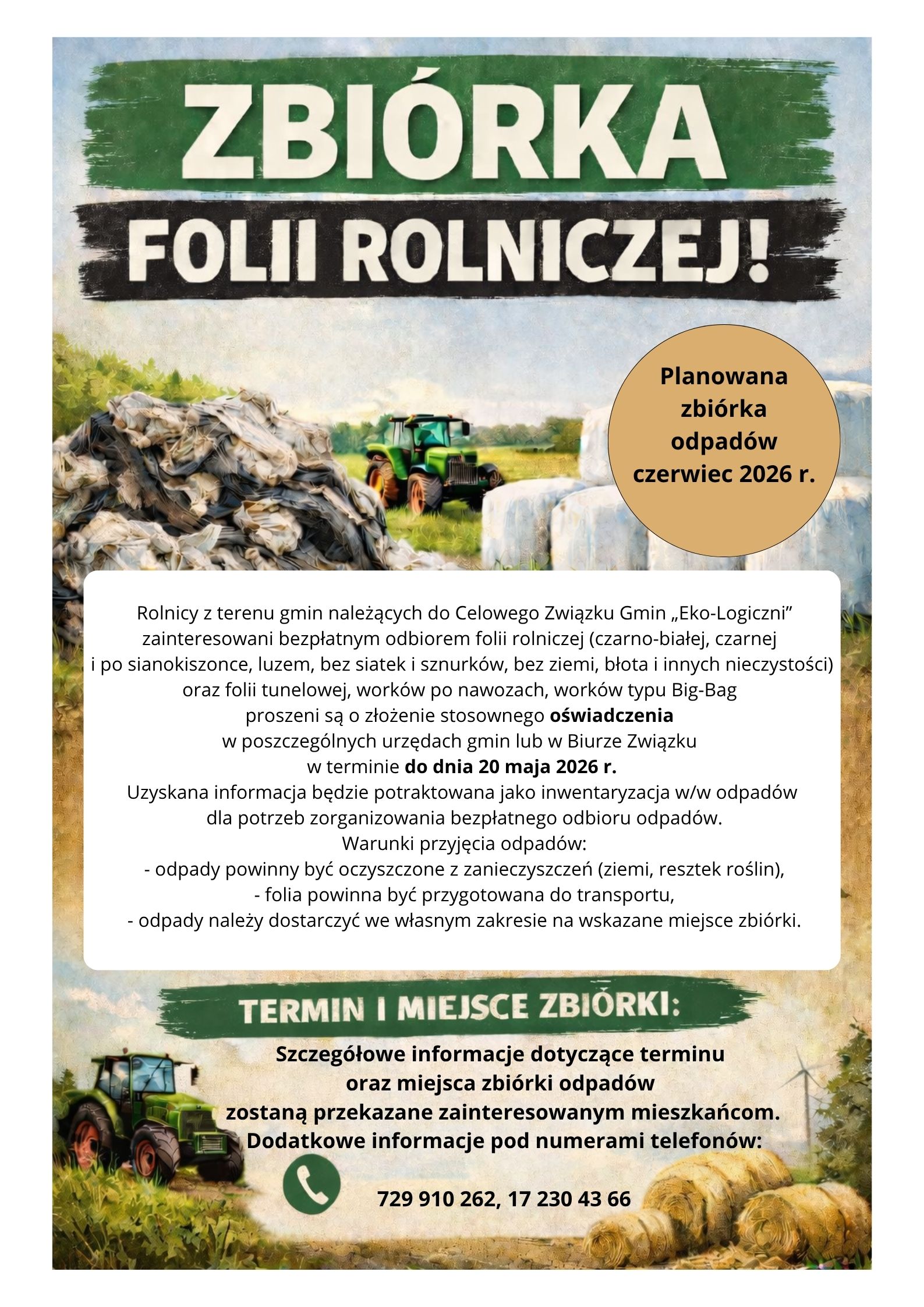 Informacja o zbiórce folii rolniczej na tereniegmin należących do Celowego Związku Gmin „Eko-Logiczni”